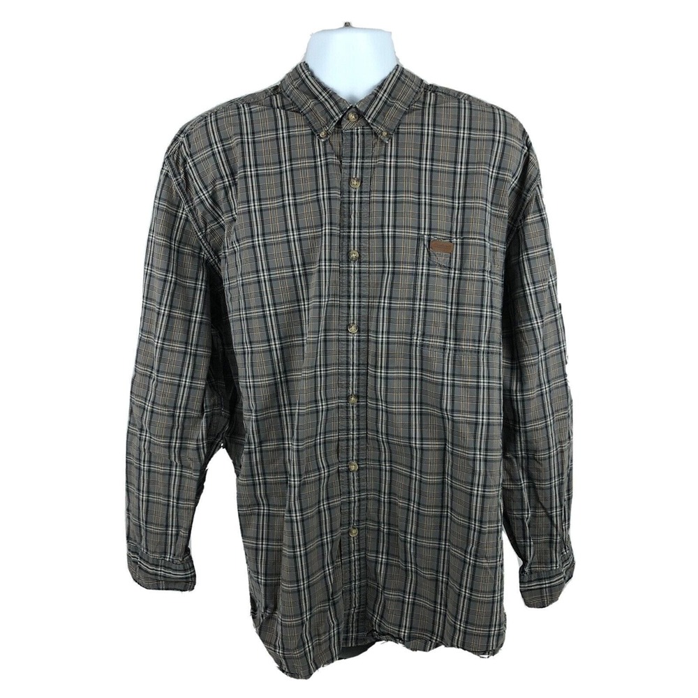 Carhartt Shirt Men's Size 2XL Button Up Front Brown Plaid Construction Foreman